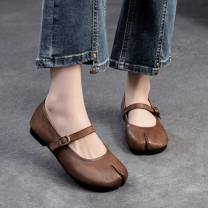 Women Retro Leather Soft Casual Buckle Flats