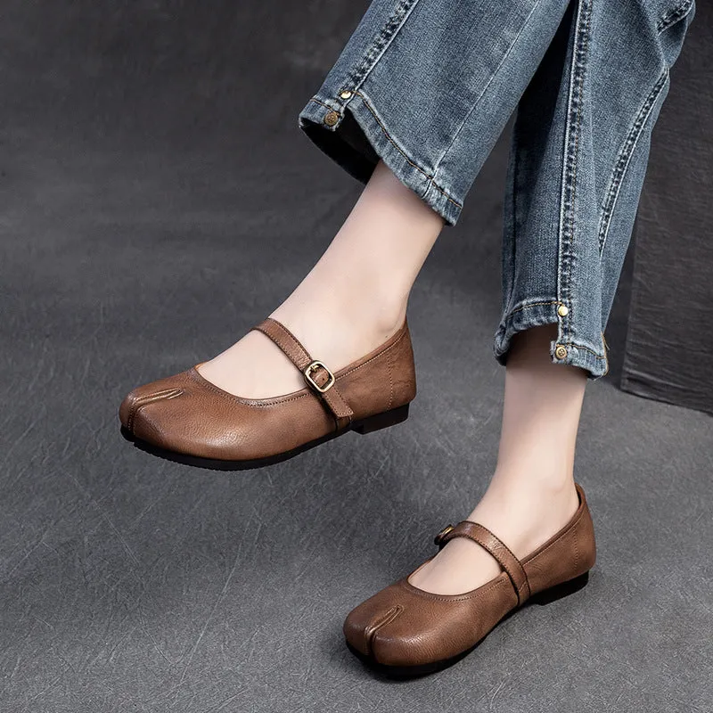 Women Retro Leather Soft Casual Buckle Flats