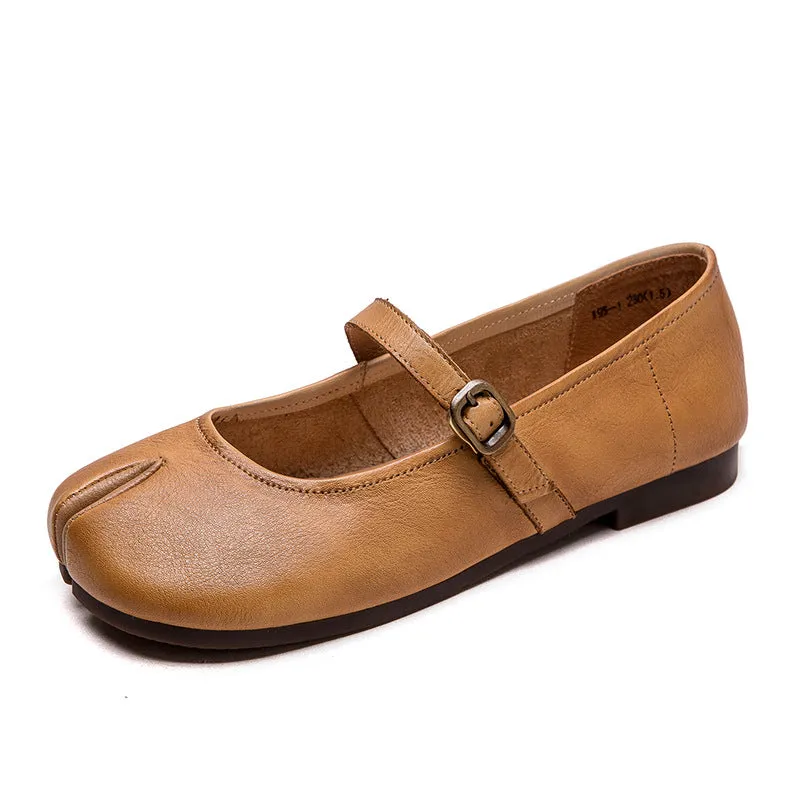 Women Retro Leather Soft Casual Buckle Flats