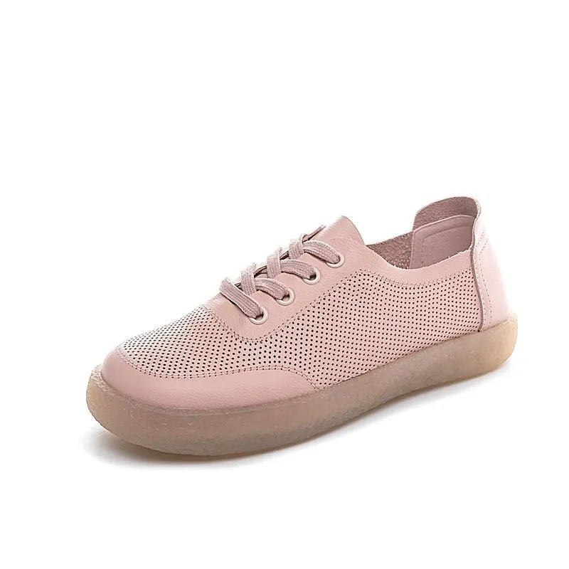 Women Summer Hollow Leather Casual Flats Shoes