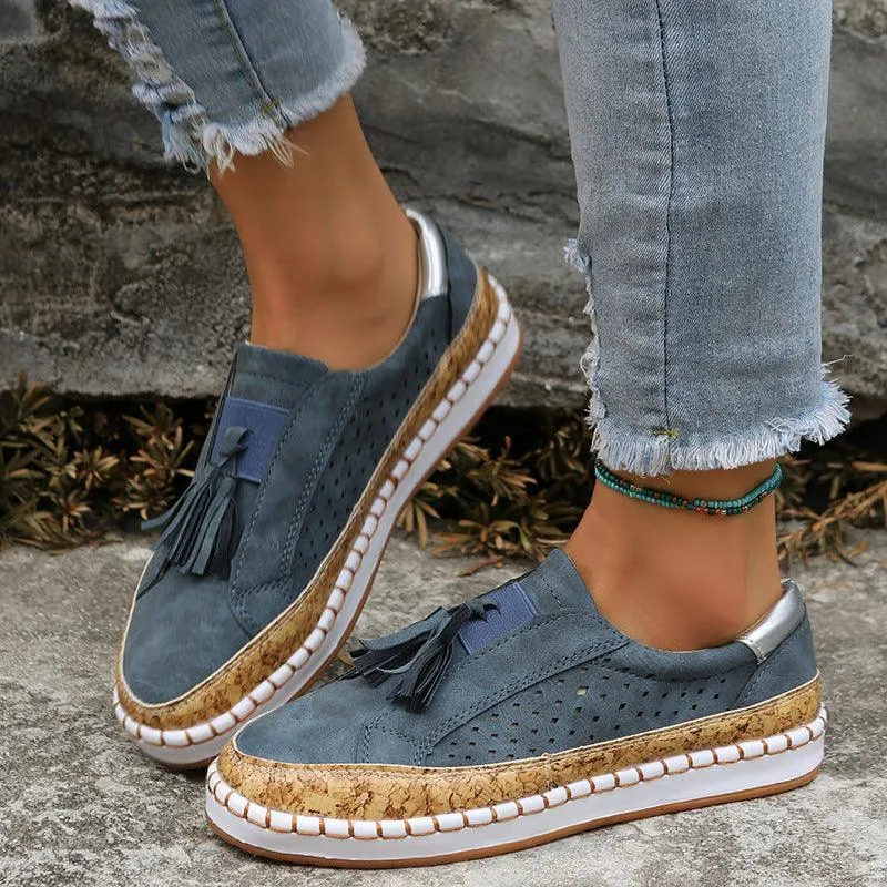 Women’s Tassel Loafers – Casual Cozy Flats with Cross Straps