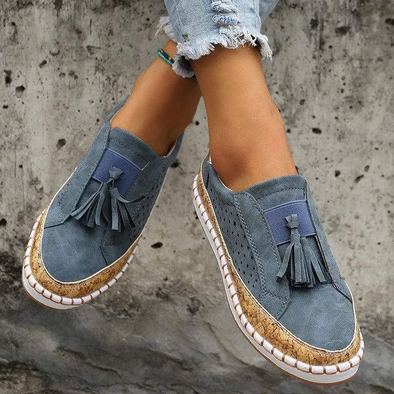 Women’s Tassel Loafers – Casual Cozy Flats with Cross Straps