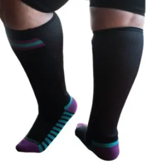 Xpandasport Black Purple - Socks for Lymphedema, Wide Calves, Wraps & Bandages